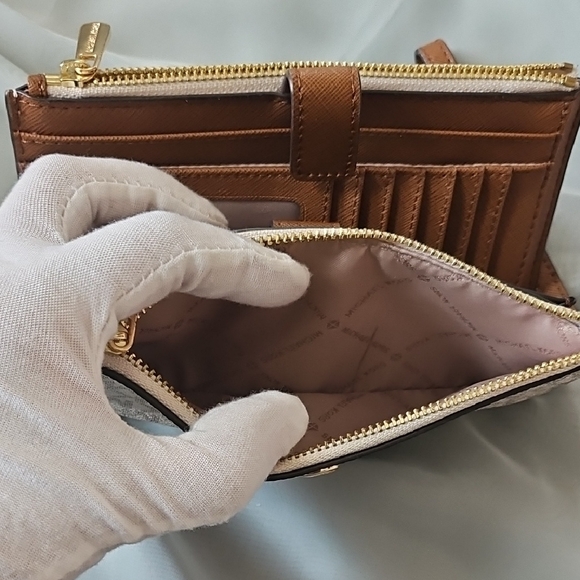 Michael Kors Beige and Brown Wristlet Clutch - Picture 5 of 12